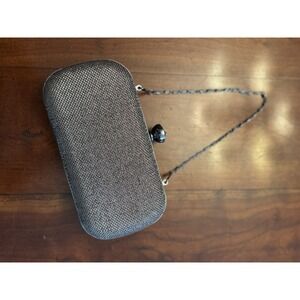 Shimmering Gunmetal Colored Evening Bag Purse w/h Black Accents
